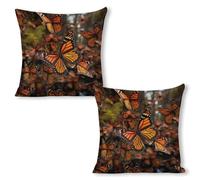 ERSTSNCK Monarch Butterflies Pillow Covers 18"x18"（2pcs） Linen Throw Pillow Covers - Double Sided Decorative Square Cushion Cases for Sofa, Bed, Chair (No Insert Included)