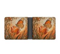 ERSTSNCK Monarch Tulip Blossom Wallet for Men Bifold Rfid Blocking Slim Money Clip Front Pocket Wallet Card Holder