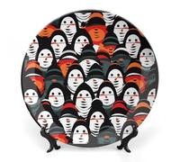 ERSTSNCK Monster Face Ceramic Decorative Plate 7inch Bone China Wall Hanging Ornament Plates Bohemian Style Dinner Plate with Stand Cabinet Display Plates for Home Art Decor