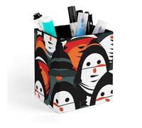 ERSTSNCK Monster Face Pen Holder, Pencil Holder Desktop Stationery Organizer Square Leather Pencil Cup Makeup Brush Storage Box for Office Home And Stationary Supplies