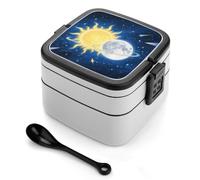 ERSTSNCK Moon Sun Bento Box 1000ml Leak Proof Lunch Container with Removable Dividers & Spoon - BPA-Free PP Stackable Lunch Box for Work, Office, Picnic, Travel, Dining Out
