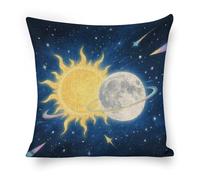 ERSTSNCK Moon Sun Pillow Covers 18"x18" Linen Throw Pillow Covers - Double Sided Decorative Square Cushion Cases for Sofa, Bed, Chair (No Insert Included)