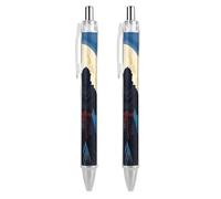 ERSTSNCK Moonlight Watercolor Style Ninja Black Ballpoint Pens Fine Point (0.5mm) Black Ink Pen Retractable Ball Point Pens with Comfortable Full Grip for Journaling, And Office Writing Ideal 2 PCS