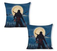 ERSTSNCK Moonlight Watercolor Style Ninja Pillow Covers 18"x18"（2pcs） Linen Throw Pillow Covers - Double Sided Decorative Square Cushion Cases for Sofa, Bed, Chair (No Insert Included)