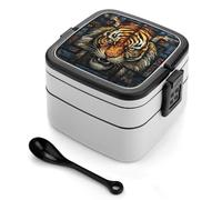 ERSTSNCK Multiple Tiger Head Pictures Bento Box 1000ml Leak Proof Lunch Container with Removable Dividers & Spoon - BPA-Free PP Stackable Lunch Box for Work, Office, Picnic, Travel, Dining Out