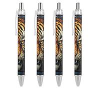 ERSTSNCK Multiple Tiger Head Pictures Black Ballpoint Pens Fine Point (0.5mm) Black Ink Pen Retractable Ball Point Pens with Comfortable Full Grip for Journaling, And Office Writing Ideal 4 PCS