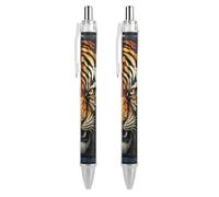 ERSTSNCK Multiple Tiger Head Pictures Black Ballpoint Pens Fine Point (0.5mm) Black Ink Pen Retractable Ball Point Pens with Comfortable Full Grip for Journaling, And Office Writing Ideal 2 PCS