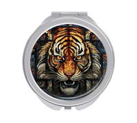 ERSTSNCK Multiple Tiger Head Pictures Compact Mirror for Purse, Double-Sided 1x/2x Magnifying Metal Pocket Makeup Mirrors, Folding Mini Vanity Mirror, Handheld Round Travel Cosmetic Mirrors for Women