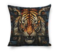 ERSTSNCK Multiple Tiger Head Pictures Pillow Covers 18"x18" Linen Throw Pillow Covers - Double Sided Decorative Square Cushion Cases for Sofa, Bed, Chair (No Insert Included)