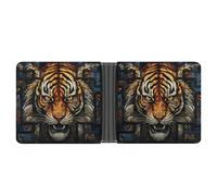 ERSTSNCK Multiple Tiger Head Pictures Wallet for Men Bifold Rfid Blocking Slim Money Clip Front Pocket Wallet Card Holder