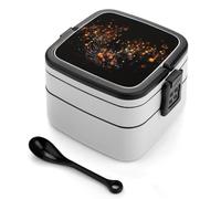 ERSTSNCK Musical Notes on Dark Background Bento Box 1000ml Leak Proof Lunch Container with Removable Dividers & Spoon - BPA-Free PP Stackable Lunch Box for Work, Office, Picnic, Travel, Dining Out