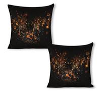 ERSTSNCK Musical Notes on Dark Background Pillow Covers 18"x18"（2pcs） Linen Throw Pillow Covers - Double Sided Decorative Square Cushion Cases for Sofa, Bed, Chair (No Insert Included)