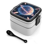 ERSTSNCK Mysterious Planet Bento Box 1000ml Leak Proof Lunch Container with Removable Dividers & Spoon - BPA-Free PP Stackable Lunch Box for Work, Office, Picnic, Travel, Dining Out