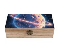 ERSTSNCK Mysterious Planet Wooden Storage Box Elegant Retro Jewelry Box with Hinged Lid Decorative Keepsake Boxes Decor Handmade Organizer Boxes for Wedding, Party, Gift, Diy Craft, Home Decor
