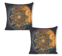 ERSTSNCK Mystic Tarot Card Sun and Moon Face Pillow Covers 18"x18"（2pcs） Linen Throw Pillow Covers - Double Sided Decorative Square Cushion Cases for Sofa, Bed, Chair (No Insert Included)