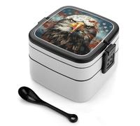 ERSTSNCK National Flag with Bald Eagle Bento Box 1000ml Leak Proof Lunch Container with Removable Dividers & Spoon - BPA-Free PP Stackable Lunch Box for Work, Office, Picnic, Travel, Dining Out