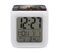 ERSTSNCK National Flag with Bald Eagle Night Light Alarm Clock LED Display Alarms for Bedroom Smart Digital Alarm Clock Wtih 7 Colorful Ambient Lights Sleep Timer for Heavy Sleepers Simple Operation