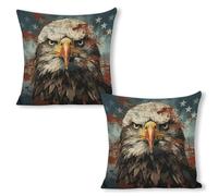 ERSTSNCK National Flag with Bald Eagle Pillow Covers 18"x18"（2pcs） Linen Throw Pillow Covers - Double Sided Decorative Square Cushion Cases for Sofa, Bed, Chair (No Insert Included)