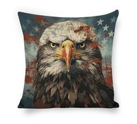 ERSTSNCK National Flag with Bald Eagle Pillow Covers 18"x18" Linen Throw Pillow Covers - Double Sided Decorative Square Cushion Cases for Sofa, Bed, Chair (No Insert Included)