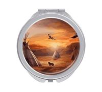 ERSTSNCK Native American Tribes Compact Mirror for Purse Double-Sided 1x/2x Magnifying Metal Pocket Makeup Mirrors Folding Mini Vanity Mirror Handheld Round Travel Cosmetic Mirrors for Women
