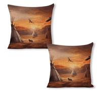 ERSTSNCK Native American Tribes Pillow Covers 18"x18"（2pcs） Linen Throw Pillow Covers - Double Sided Decorative Square Cushion Cases for Sofa, Bed, Chair (No Insert Included)