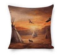 ERSTSNCK Native American Tribes Pillow Covers 18"x18" Linen Throw Pillow Covers - Double Sided Decorative Square Cushion Cases for Sofa, Bed, Chair (No Insert Included)