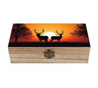 ERSTSNCK Nature Sunset Deer Wooden Storage Box Elegant Retro Jewelry Box with Hinged Lid Decorative Keepsake Boxes Decor Handmade Organizer Boxes for Wedding, Party, Gift, Diy Craft, Home Decor
