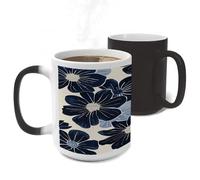 ERSTSNCK Navy Blue Flowers Color Changing Mug Heat Changing Coffee Mug Funny Magic Cup Heat Sensitive Travel Mugs Novelty Coffee Cups Personalized Customized Gift for Men Women 11 Oz