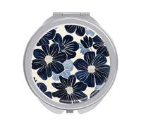 ERSTSNCK Navy Blue Flowers Compact Mirror for Purse Double-Sided 1x/2x Magnifying Metal Pocket Makeup Mirrors Folding Mini Vanity Mirror Handheld Round Travel Cosmetic Mirrors for Women
