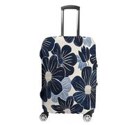 ERSTSNCK Navy Blue Flowers Luggage Suitcase Covers Elastic Washable Cute Luggage Protector Travel Suitcase Protective Cover For Adult (Fit 19-32 Inch Luggages), white, M, Navy Blue Flowers