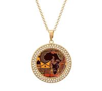 ERSTSNCK Necklace for Women African Map Ethnic Pattern Round Alloy Diamond Pendant Necklaces Cute Elegant Pendant Charm Necklace Birthday Anniversary Jewelry Valentine's Day Gift, One size, Zinc