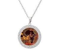 ERSTSNCK Necklace for Women African Map Ethnic Pattern Round Alloy Diamond Pendant Necklaces Cute Elegant Pendant Charm Necklace Birthday Anniversary Jewelry Valentine's Day Gift, One size, Zinc