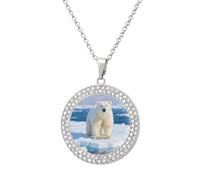 ERSTSNCK Necklace for Women Arctic Polar Bear Round Alloy Diamond Pendant Necklaces Cute Elegant Pendant Charm Necklace Birthday Anniversary Jewelry Valentine's Day Gift, One size, Zinc, Diamond