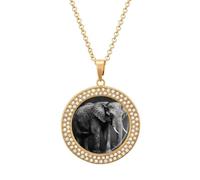 ERSTSNCK Necklace for Women Black And White Elephant Image Round Alloy Diamond Pendant Necklaces Cute Elegant Pendant Charm Necklace Birthday Anniversary Jewelry Valentine's Day Gift, One size, Zinc