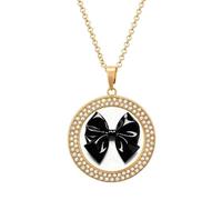 ERSTSNCK Necklace for Women Black Bow Round Alloy Diamond Pendant Necklaces Cute Elegant Pendant Charm Necklace Birthday Anniversary Jewelry Valentine's Day Gift, One size, Zinc, Diamond