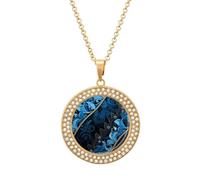 ERSTSNCK Necklace for Women Blue And Black Pattern Round Alloy Diamond Pendant Necklaces Cute Elegant Pendant Charm Necklace Birthday Anniversary Jewelry Valentine's Day Gift, One size, Zinc, Diamond