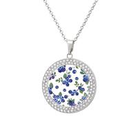 ERSTSNCK Necklace for Women Blueberries with Leaves Round Alloy Diamond Pendant Necklaces Cute Elegant Pendant Charm Necklace Birthday Anniversary Jewelry Valentine's Day Gift, One size, Zinc, Diamond