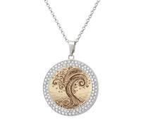 ERSTSNCK Necklace for Women Brown Pattern Tree Round Alloy Diamond Pendant Necklaces Cute Elegant Pendant Charm Necklace Birthday Anniversary Jewelry Valentine's Day Gift, One size, Zinc, Diamond