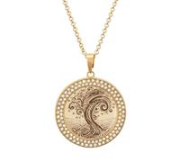 ERSTSNCK Necklace for Women Brown Pattern Tree Round Alloy Diamond Pendant Necklaces Cute Elegant Pendant Charm Necklace Birthday Anniversary Jewelry Valentine's Day Gift, One size, Zinc, Diamond