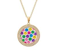 ERSTSNCK Necklace for Women Colorful Happy Face Pattern Round Alloy Diamond Pendant Necklaces Cute Elegant Pendant Charm Necklace Birthday Anniversary Jewelry Valentine's Day Gift, One size, Zinc