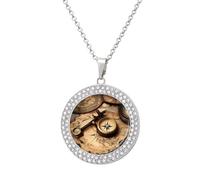 ERSTSNCK Necklace for Women Compass And Old World Map Round Alloy Diamond Pendant Necklaces Cute Elegant Pendant Charm Necklace Birthday Anniversary Jewelry Valentine's Day Gift, One size, Zinc