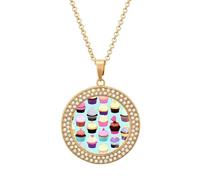 ERSTSNCK Necklace for Women Cupcake Patterns Round Alloy Diamond Pendant Necklaces Cute Elegant Pendant Charm Necklace Birthday Anniversary Jewelry Valentine's Day Gift, One size, Zinc, Diamond