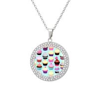 ERSTSNCK Necklace for Women Cupcake Patterns Round Alloy Diamond Pendant Necklaces Cute Elegant Pendant Charm Necklace Birthday Anniversary Jewelry Valentine's Day Gift, One size, Zinc, Diamond