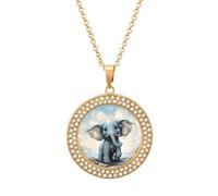 ERSTSNCK Necklace for Women Cute Elephant Play Bubbles Round Alloy Diamond Pendant Necklaces Cute Elegant Pendant Charm Necklace Birthday Anniversary Jewelry Valentine's Day Gift, One Size, Zinc