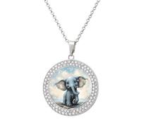 ERSTSNCK Necklace for Women Cute Elephant Play Bubbles Round Alloy Diamond Pendant Necklaces Cute Elegant Pendant Charm Necklace Birthday Anniversary Jewelry Valentine's Day Gift, One Size, Zinc