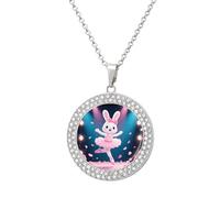 ERSTSNCK Necklace for Women Dancing Rabbit Round Alloy Diamond Pendant Necklaces Cute Elegant Pendant Charm Necklace Birthday Anniversary Jewelry Valentine's Day Gift, One size, Zinc, Diamond