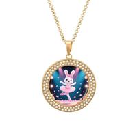 ERSTSNCK Necklace for Women Dancing Rabbit Round Alloy Diamond Pendant Necklaces Cute Elegant Pendant Charm Necklace Birthday Anniversary Jewelry Valentine's Day Gift, One size, Zinc, Diamond