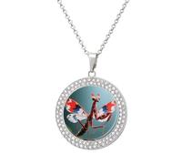 ERSTSNCK Necklace for Women Devil's Flower Mantis Round Alloy Diamond Pendant Necklaces Cute Elegant Pendant Charm Necklace Birthday Anniversary Jewelry Valentine's Day Gift, One Size, Zinc, Diamond