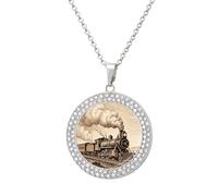 ERSTSNCK Necklace for Women Etching Train Round Alloy Diamond Pendant Necklaces Cute Elegant Pendant Charm Necklace Birthday Anniversary Jewelry Valentine's Day Gift, One size, Zinc, Diamond