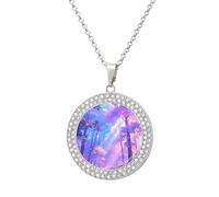 ERSTSNCK Necklace for Women Iridescent Forest Round Alloy Diamond Pendant Necklaces Cute Elegant Pendant Charm Necklace Birthday Anniversary Jewelry Valentine's Day Gift, One size, Zinc, Diamond